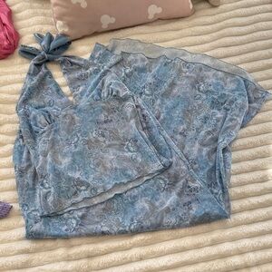 Y2K Blue Floral Halter Top and Skirt Set